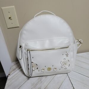 White Floral Women's Backpack Purss